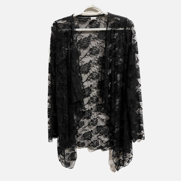 Sheer stretch lace open front cardigan. - Picture 2 of 5